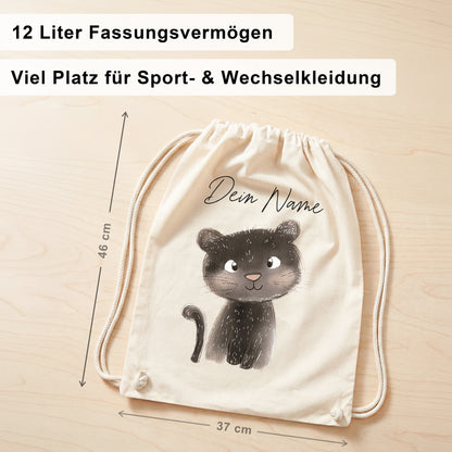 Panter Turnbeutel für Kinder personalisierter Sportbeutel für den Kindergarten Stoffbeutel mit Kordelzug