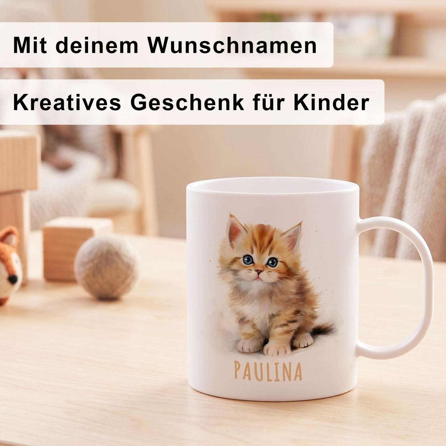 Bruchsichere Kindertasse leichte Kunststoff Tasse mit Henkel für Kindergarten, Katze