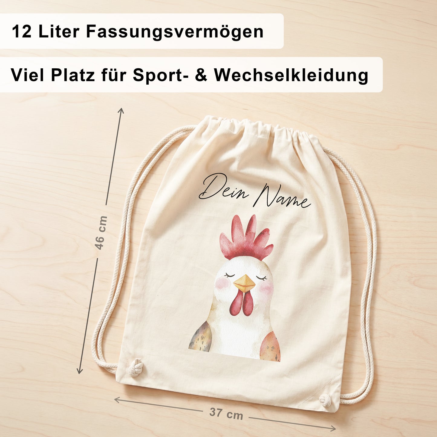 Hahn Turnbeutel Kinder personalisierter Sportbeutel für Kindergarten & Kita Stoffbeutel mit Kordelzug
