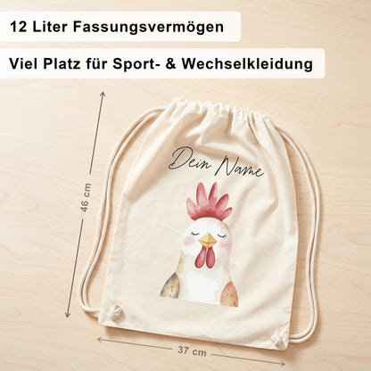 Hahn Turnbeutel Kinder personalisierter Sportbeutel für Kindergarten & Kita Stoffbeutel mit Kordelzug