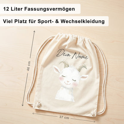 Ziege Turnbeutel Kinder personalisierter Sportbeutel für Kindergarten & Kita Stoffbeutel mit Kordelzug