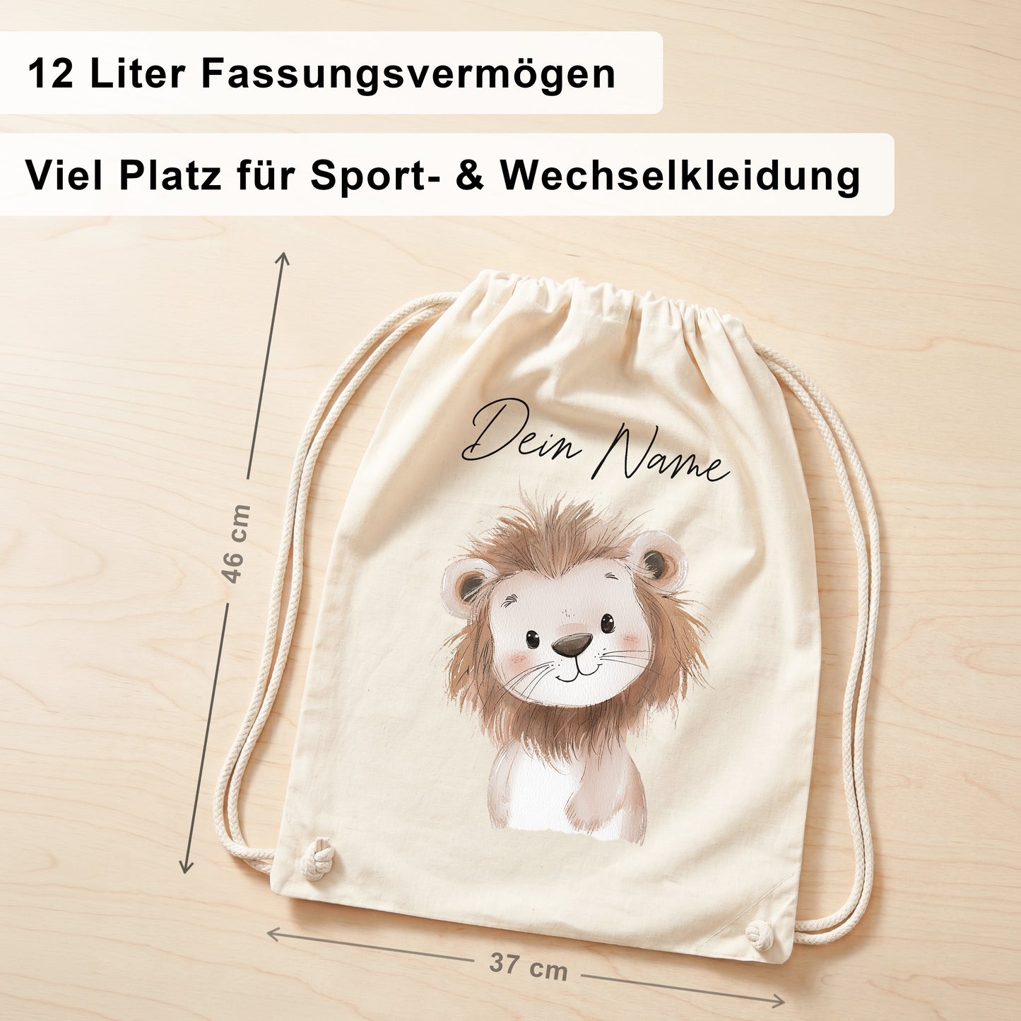 Löwe Turnbeutel für Kinder personalisierter Sportbeutel für den Kindergarten Stoffbeutel mit Kordelzug