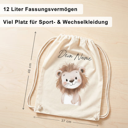 Löwe Turnbeutel für Kinder personalisierter Sportbeutel für den Kindergarten Stoffbeutel mit Kordelzug