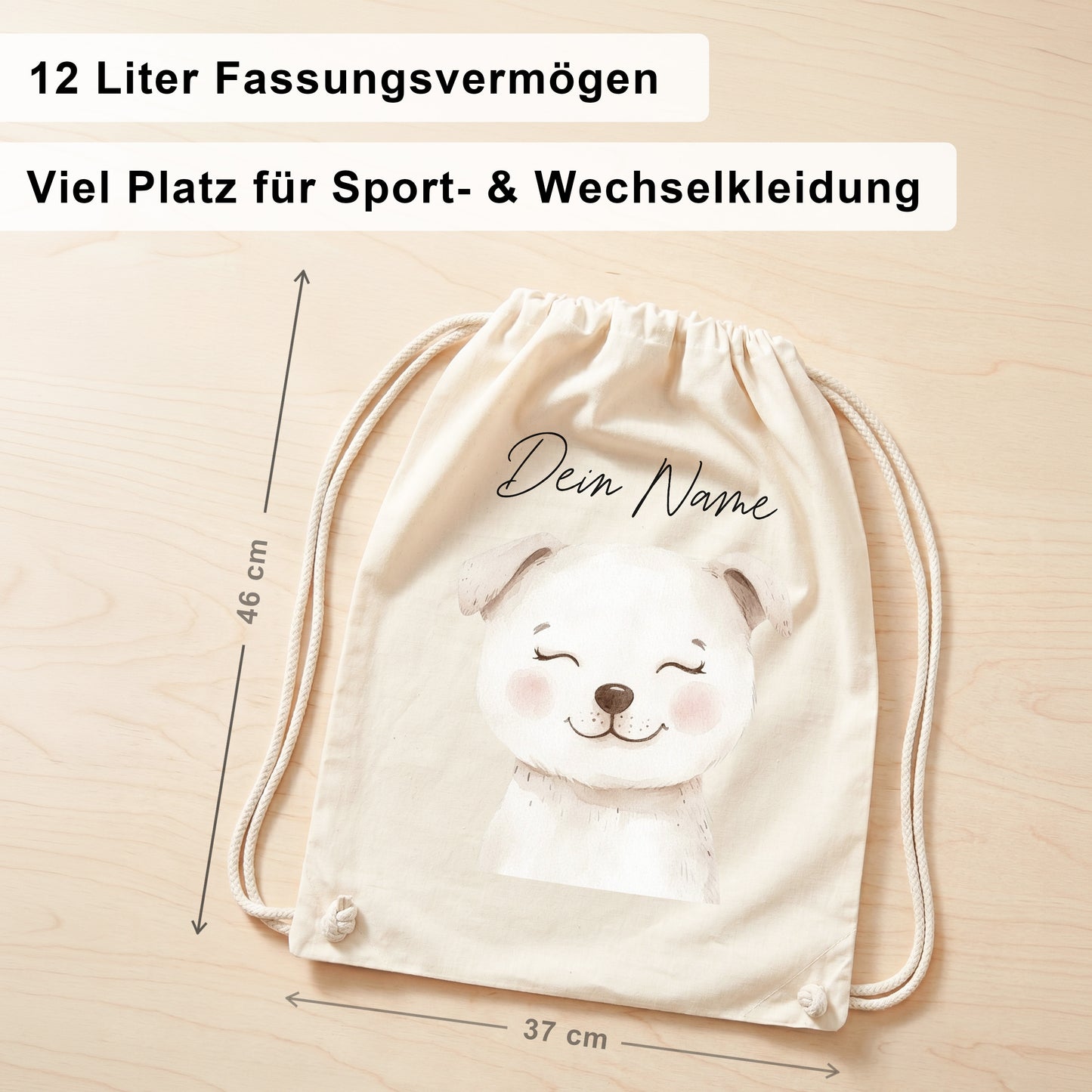 Hund Turnbeutel Kinder personalisierter Sportbeutel für Kindergarten & Kita Stoffbeutel mit Kordelzug