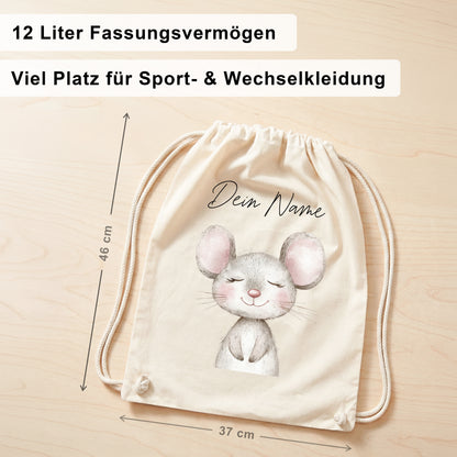 Maus Turnbeutel Kinder personalisierter Sportbeutel für Kindergarten & Kita Stoffbeutel mit Kordelzug