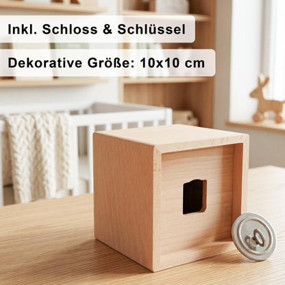 Kuh Spardose für Kinder aus Holz personalisierte Sparbox Holzspardose mit Schlüssel als Geldgeschenk