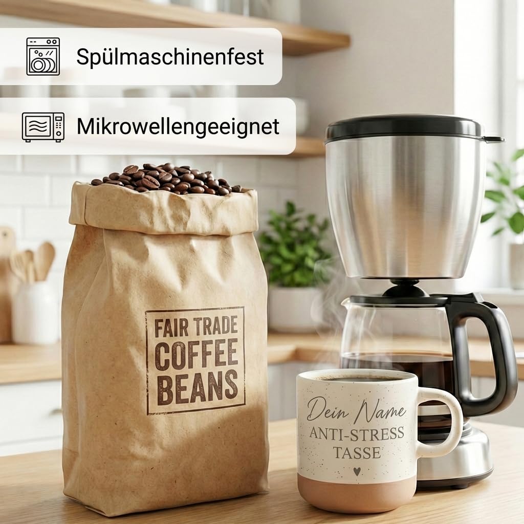 Anti Stress Tasse Steingut personalisiert mit Namen graviert lustige Kaffeetasse für Büro Kollegin Geschenk Kaffeetasse