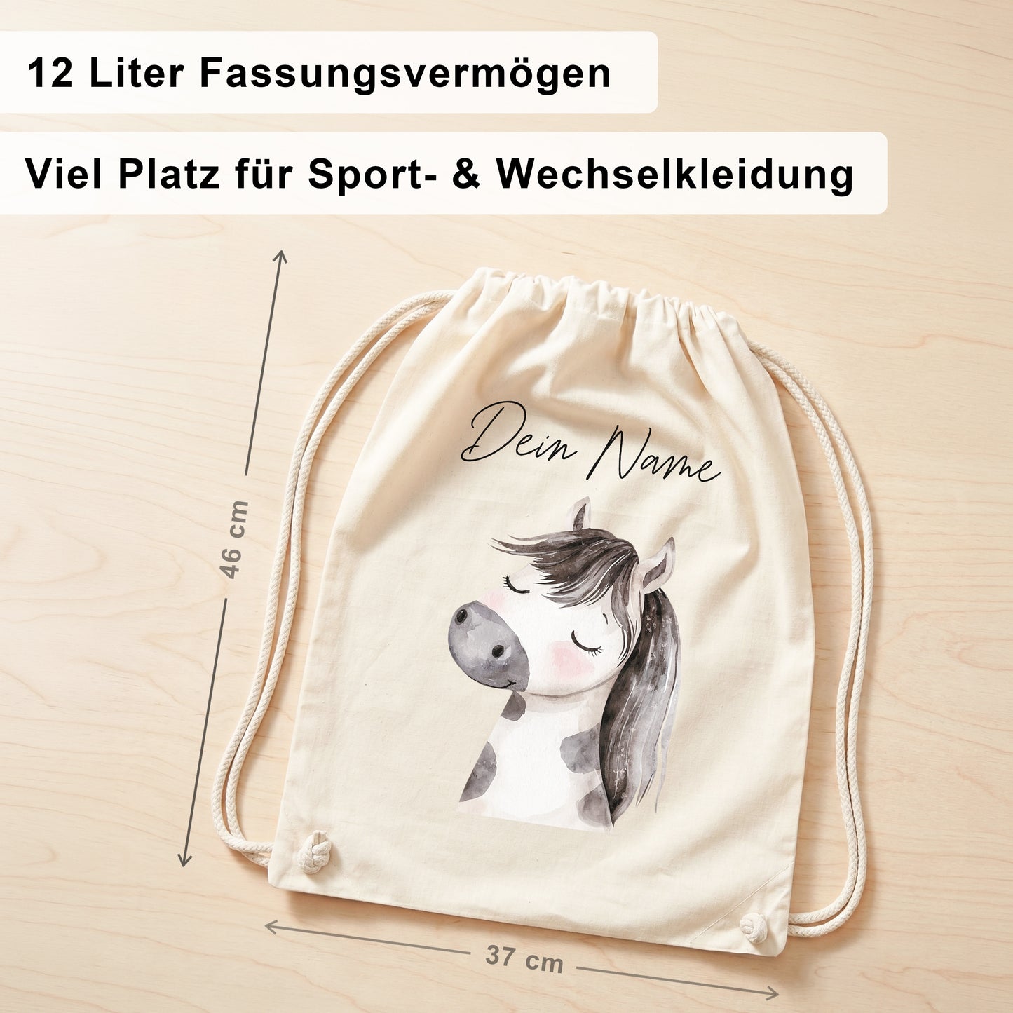 Pferd Turnbeutel Kinder personalisierter Sportbeutel für Kindergarten & Kita Stoffbeutel mit Kordelzug