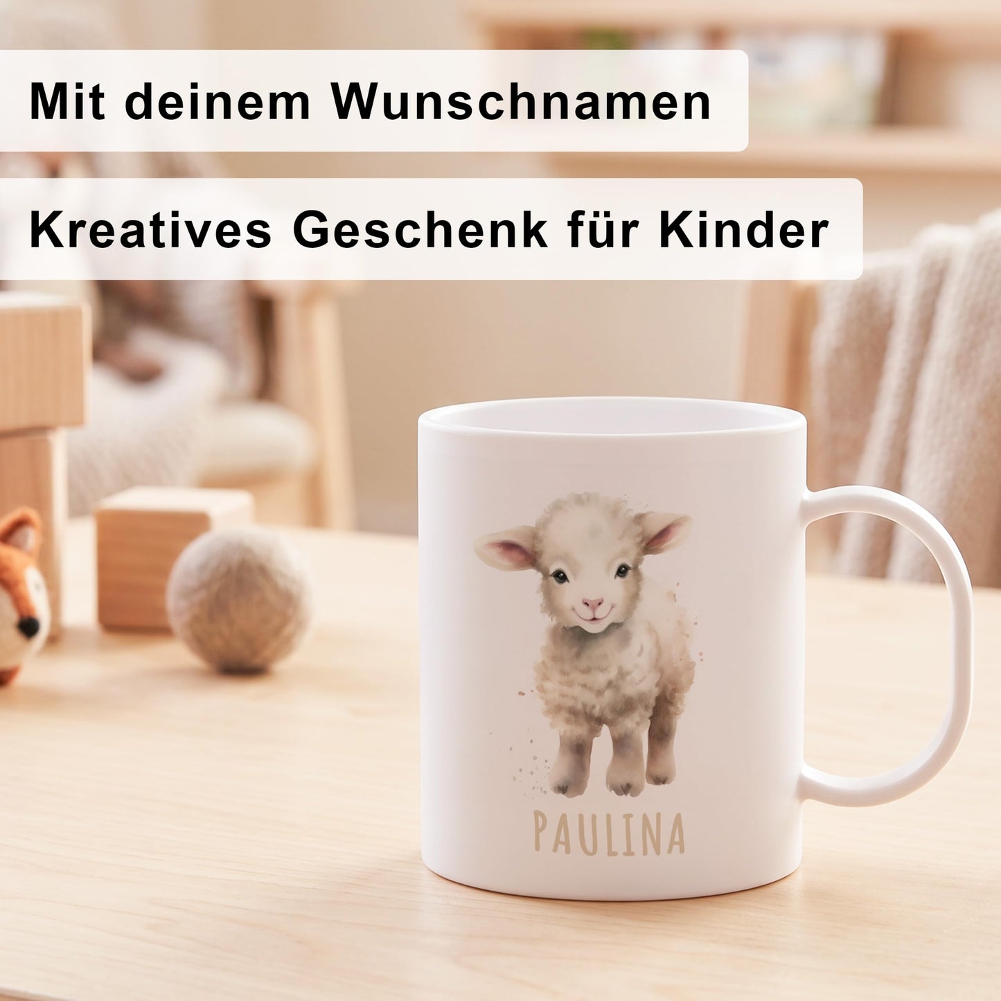 Bruchsichere Kindertasse leichte Kunststoff Tasse mit Henkel für Kindergarten, Schaf