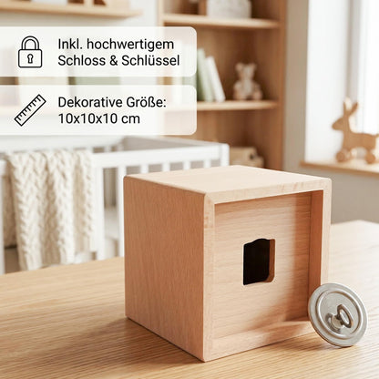 Bär Spardose für Kinder personalisiert Sparbox aus Holz Sparschwein mit Schlüssel Taufgeschenk für Jungen und Mädchen