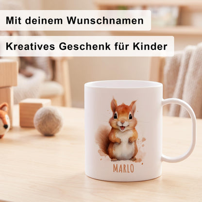 Bruchsichere Kindertasse leichte Kunststoff Tasse mit Henkel für Kindergarten, Eichhörnchen