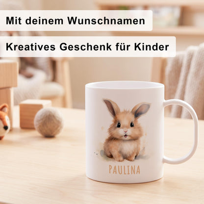Bruchsichere Kindertasse leichte Kunststoff Tasse mit Henkel für Kindergarten, Hase