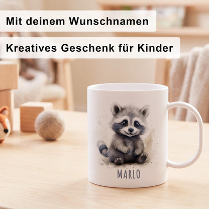 Bruchsichere Kindertasse leichte Kunststoff Tasse mit Henkel für Kindergarten, Waschbär