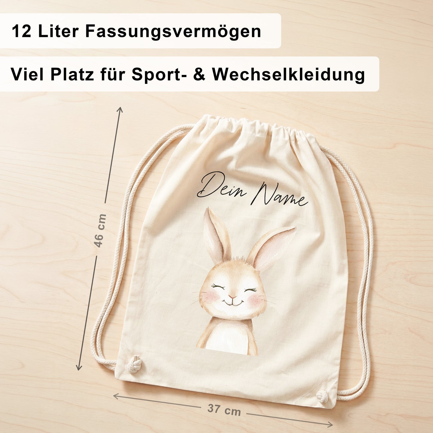Hase Turnbeutel Kinder personalisierter Sportbeutel für Kindergarten & Kita Stoffbeutel mit Kordelzug