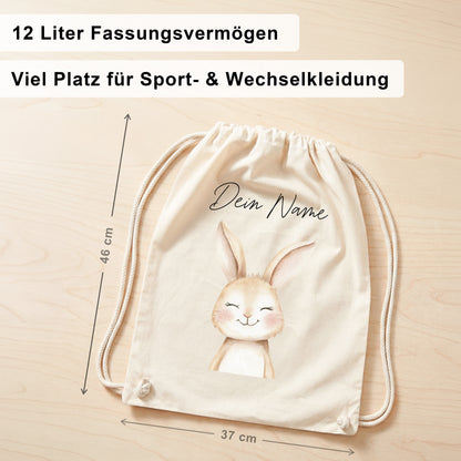 Hase Turnbeutel Kinder personalisierter Sportbeutel für Kindergarten & Kita Stoffbeutel mit Kordelzug