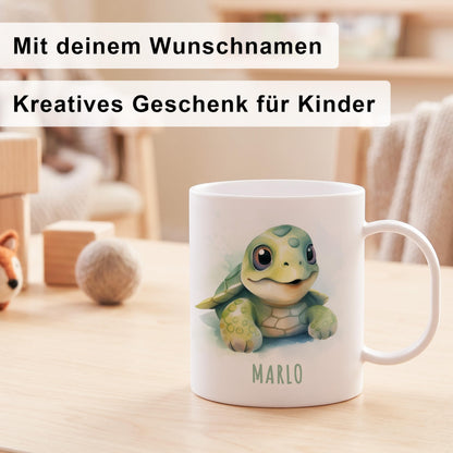 Bruchsichere Kindertasse leichte Kunststoff Tasse mit Henkel für Kindergarten, Schildkröte