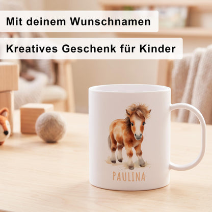 Bruchsichere Kindertasse leichte Kunststoff Tasse mit Henkel für Kindergarten, Pferd