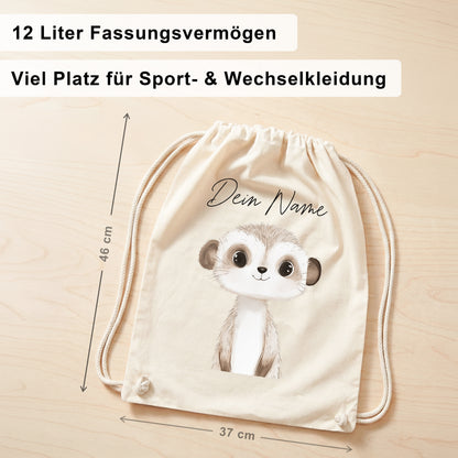 Erdmännchen Turnbeutel für Kinder personalisierter Sportbeutel für den Kindergarten Stoffbeutel mit Kordelzug
