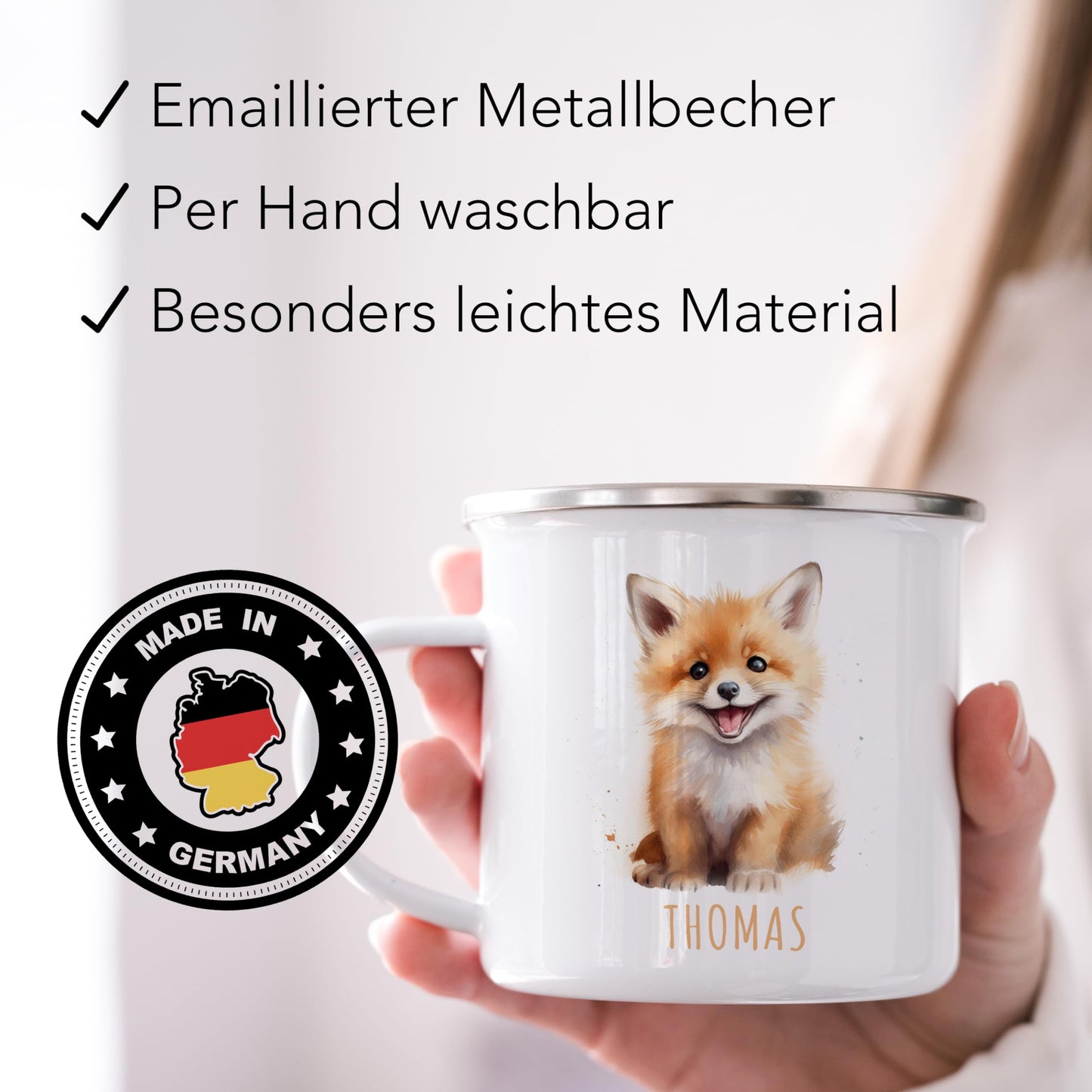Emaille Tasse Tiere personalisiert