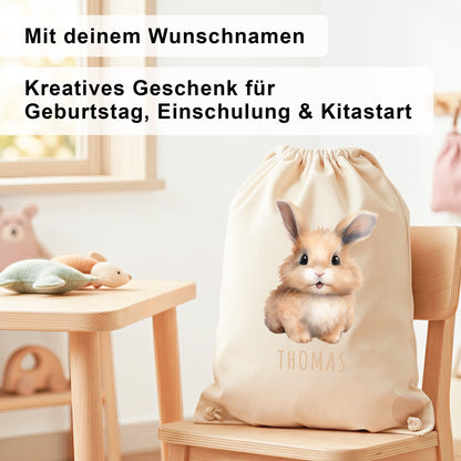 Hase Turnbeutel Kinder personalisierter Sportbeutel für den Kindergarten Stoffbeutel mit Kordelzug