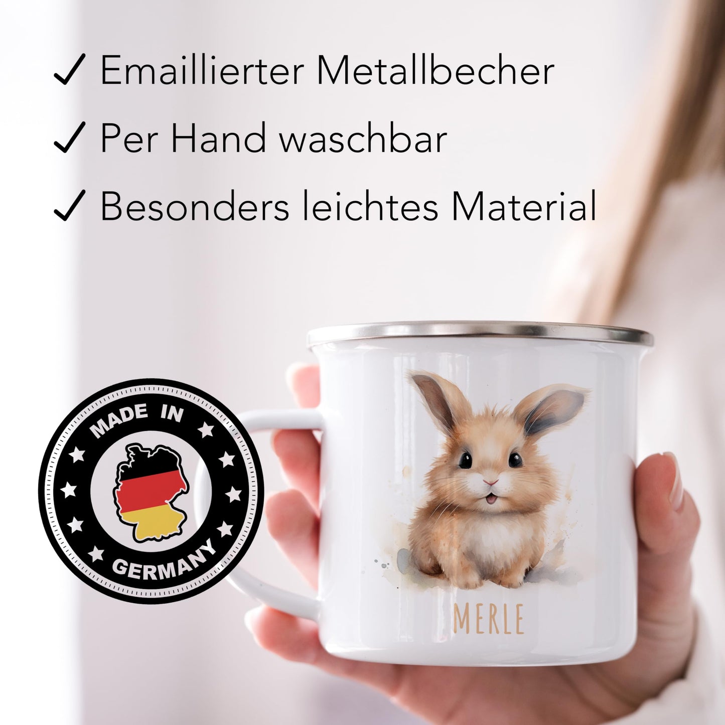 Emaille Tasse Tiere personalisiert