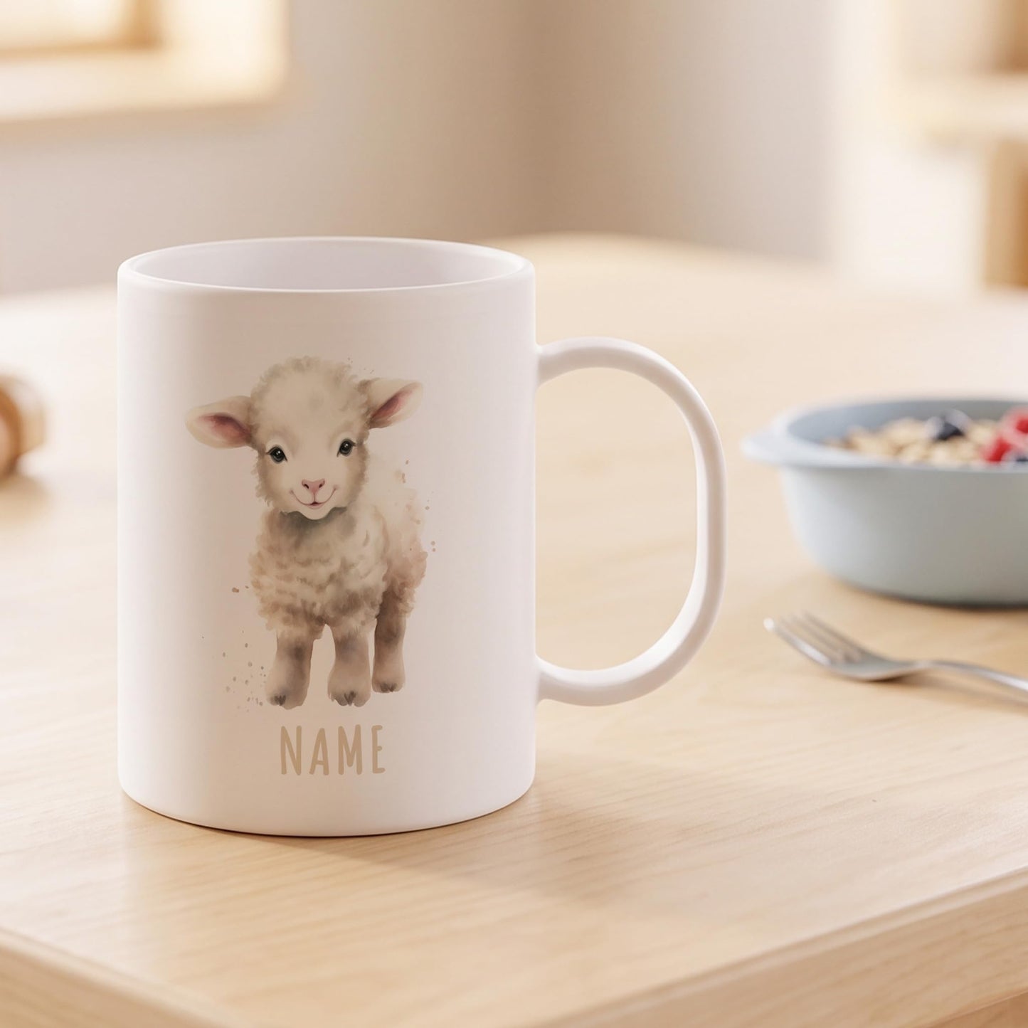 Bruchsichere Kindertasse leichte Kunststoff Tasse mit Henkel für Kindergarten, Schaf