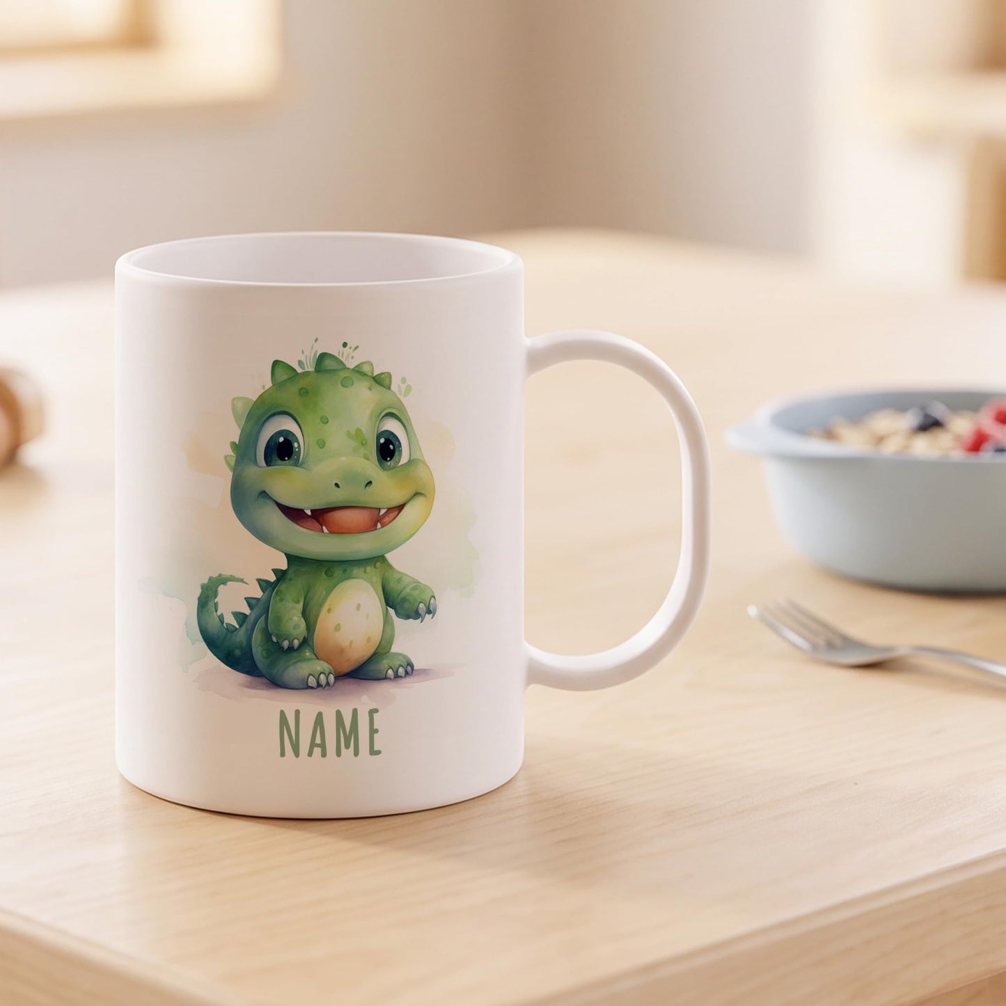 Bruchsichere Kindertasse leichte Kunststoff Tasse mit Henkel für Kindergarten, Dino