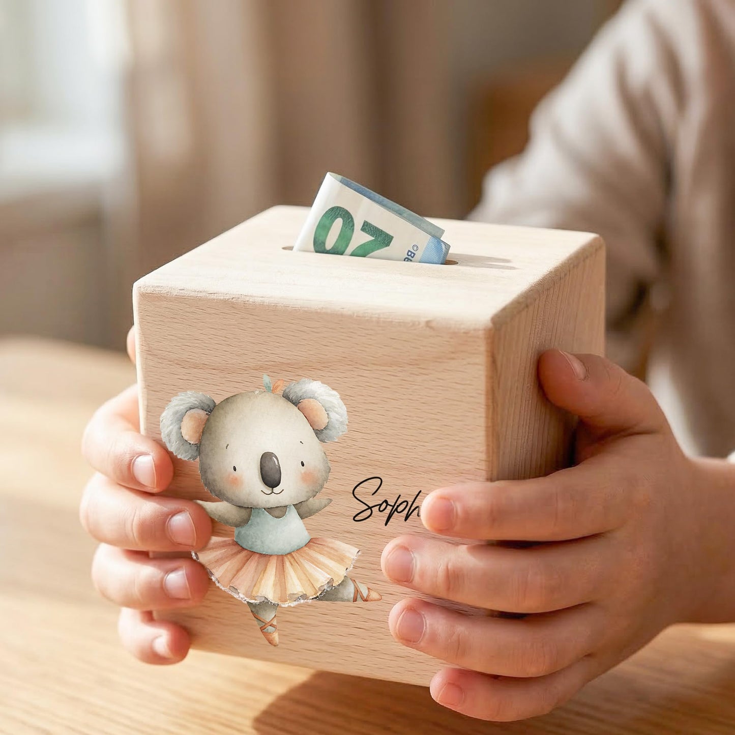 Spardose für Mädchen personalisierte Sparbox aus Holz mit Koala Geldgeschenk für Kinder