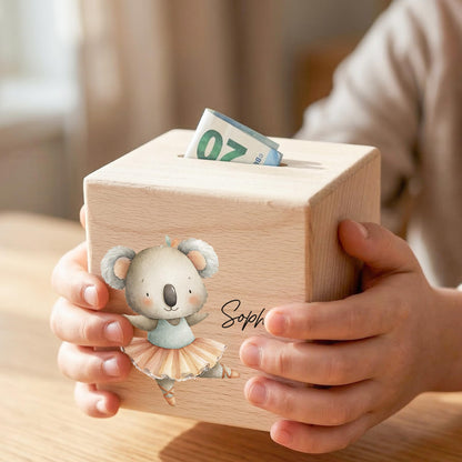 Spardose für Mädchen personalisierte Sparbox aus Holz mit Koala Geldgeschenk für Kinder