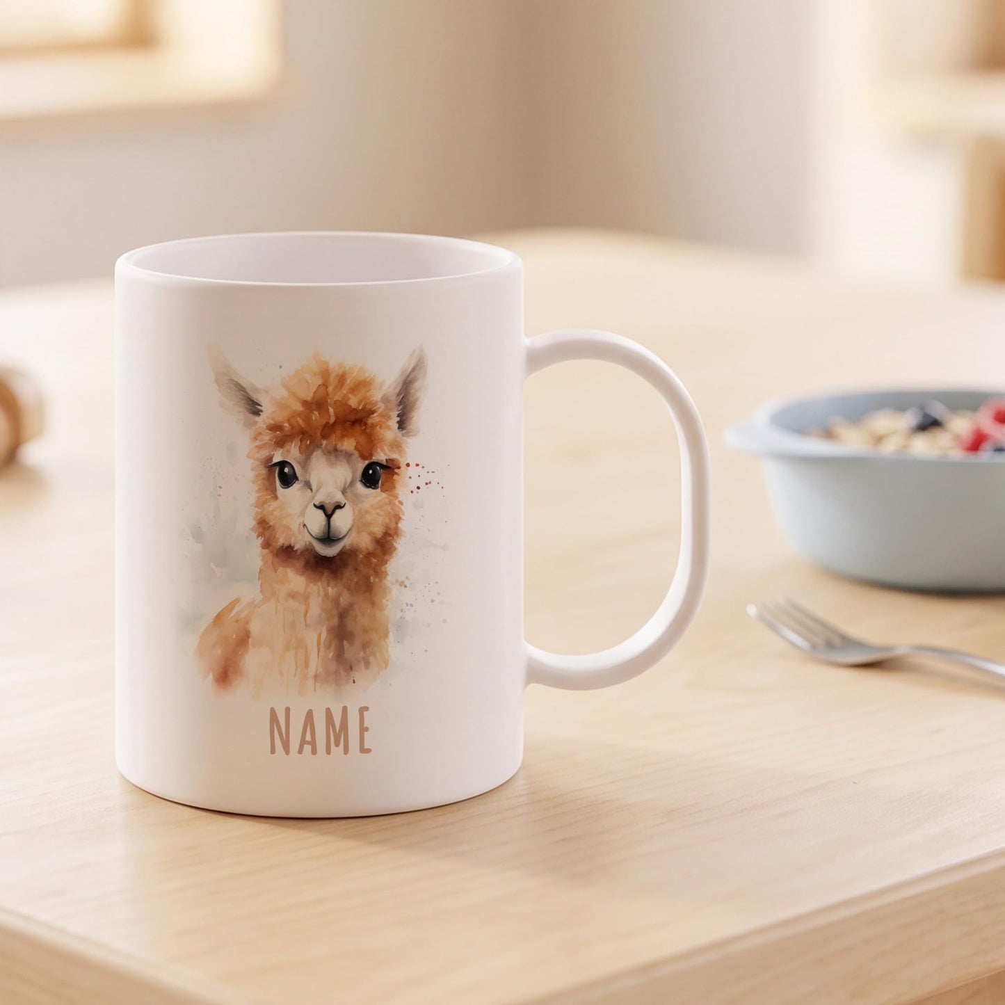 Bruchsichere Kindertasse leichte Kunststoff Tasse mit Henkel für Kindergarten, Alpaka