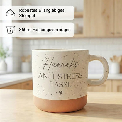 Anti Stress Tasse Steingut personalisiert mit Namen graviert lustige Kaffeetasse für Büro Kollegin Geschenk Kaffeetasse