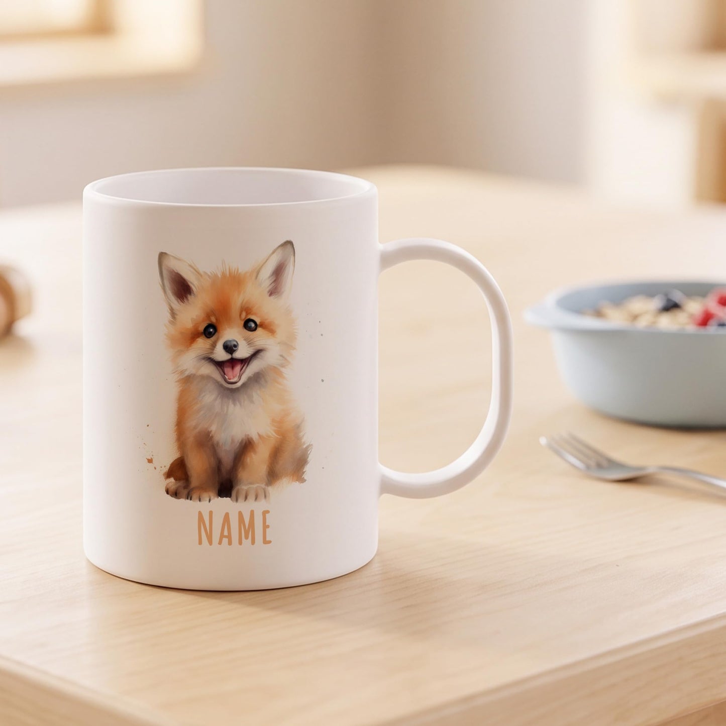 Bruchsichere Kindertasse leichte Kunststoff Tasse mit Henkel für Kindergarten, Fuchs