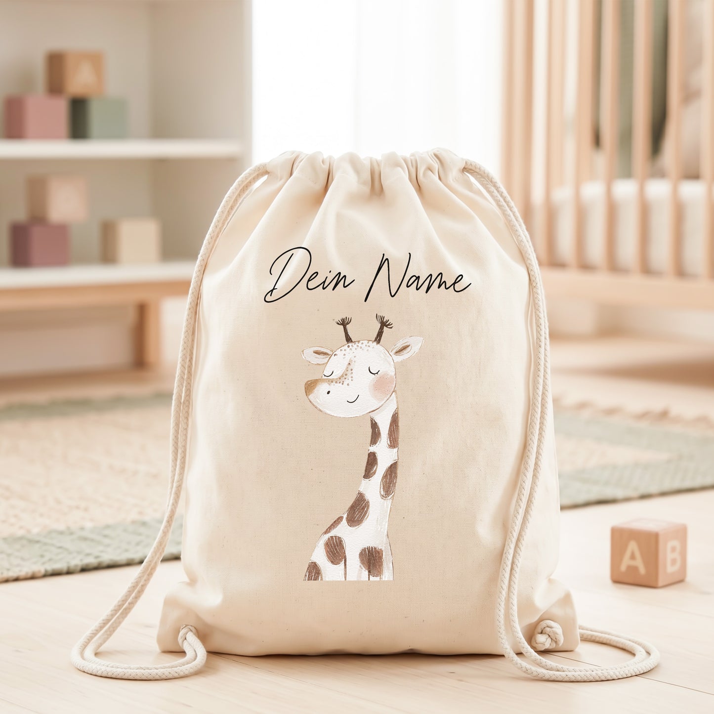 Giraffe Turnbeutel für Kinder personalisierter Sportbeutel für den Kindergarten Stoffbeutel mit Kordelzug