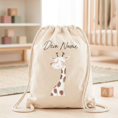 Giraffe Turnbeutel für Kinder personalisierter Sportbeutel für den Kindergarten Stoffbeutel mit Kordelzug