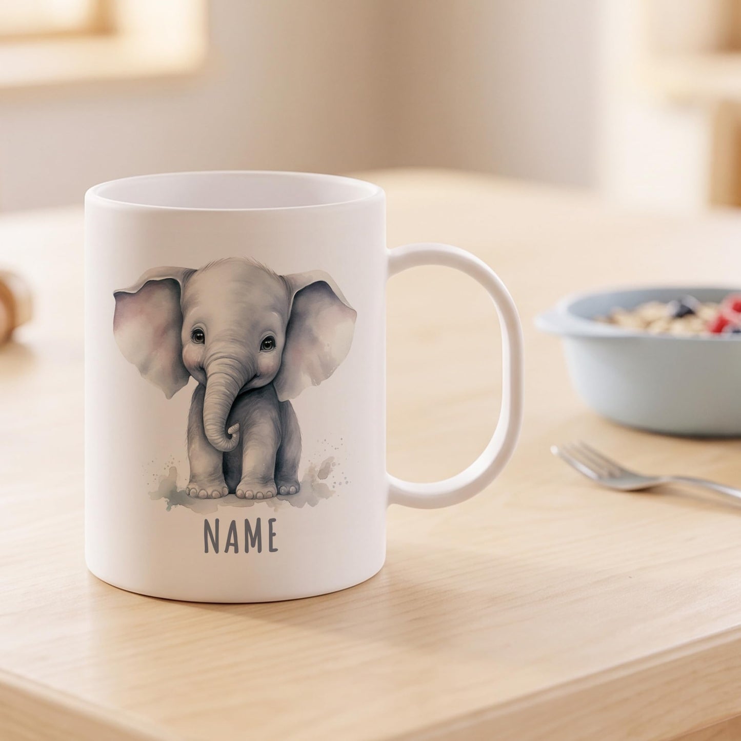 Bruchsichere Kindertasse leichte Kunststoff Tasse mit Henkel für Kindergarten, Elefant