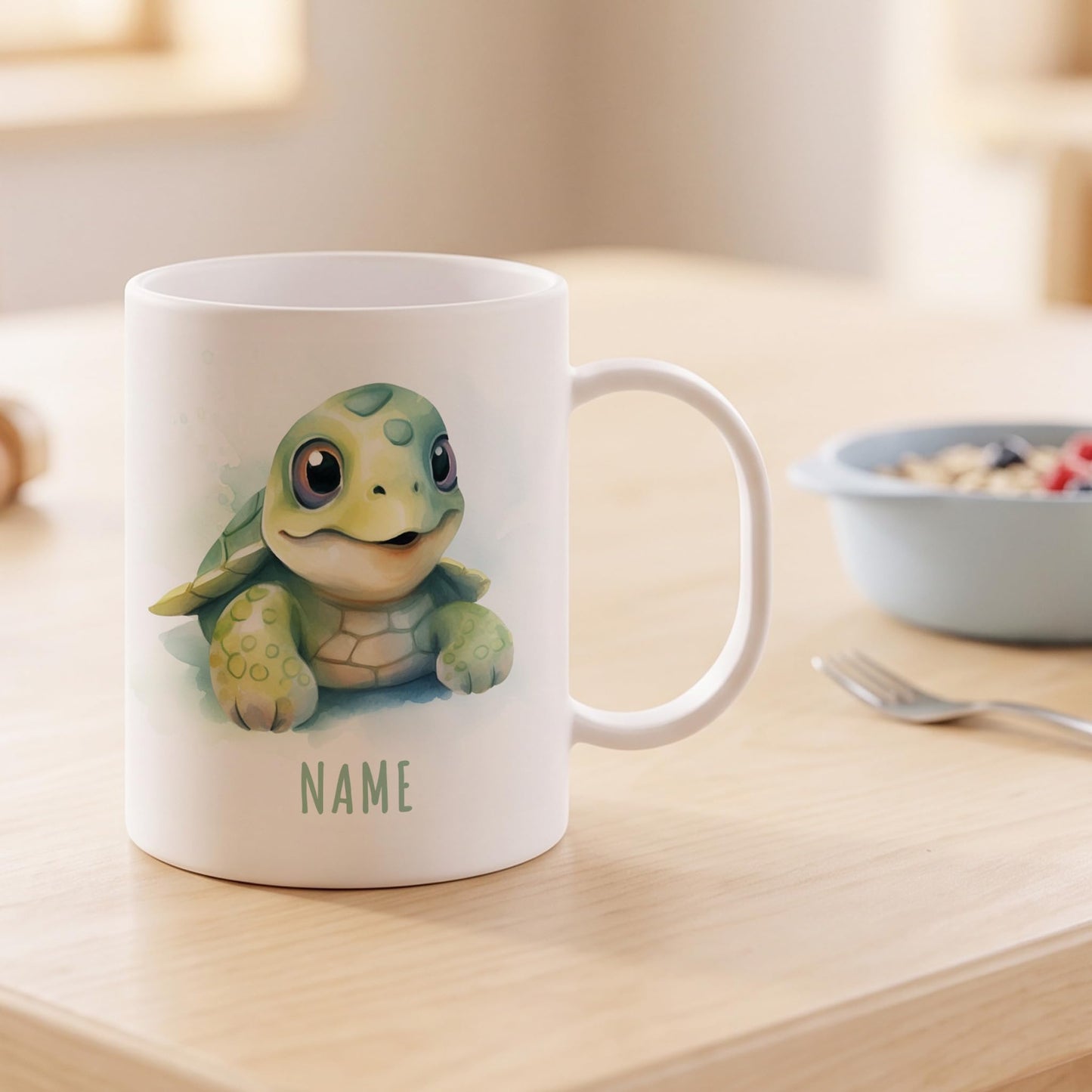 Bruchsichere Kindertasse leichte Kunststoff Tasse mit Henkel für Kindergarten, Schildkröte