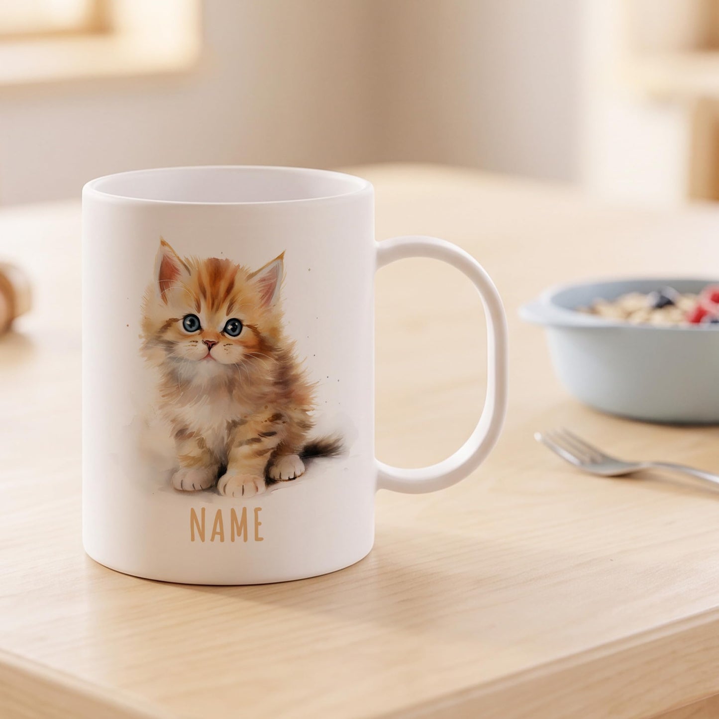 Bruchsichere Kindertasse leichte Kunststoff Tasse mit Henkel für Kindergarten, Katze