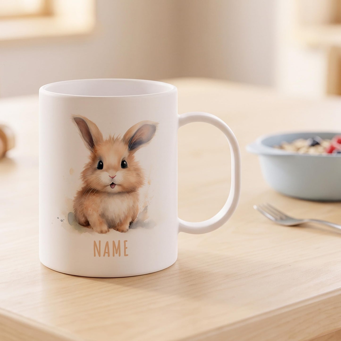 Bruchsichere Kindertasse leichte Kunststoff Tasse mit Henkel für Kindergarten, Hase