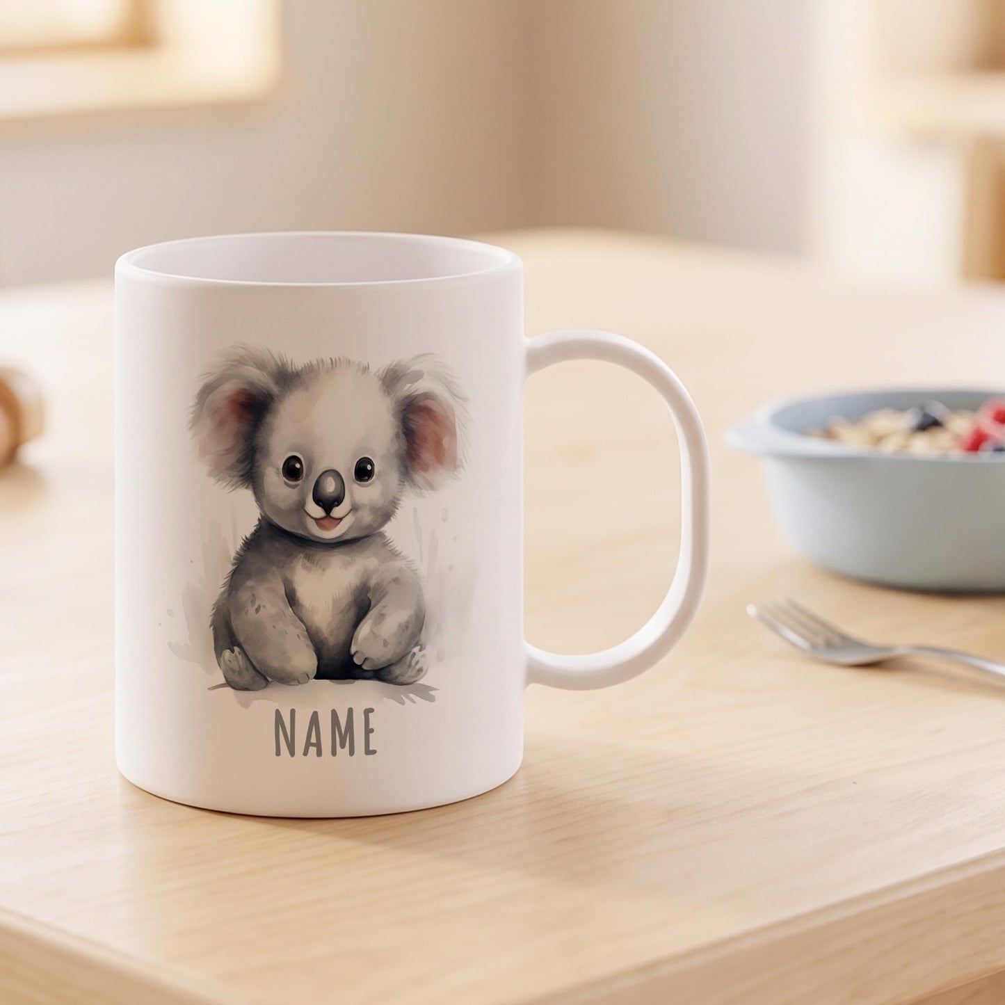 Bruchsichere Kindertasse leichte Kunststoff Tasse mit Henkel für Kindergarten, Koala