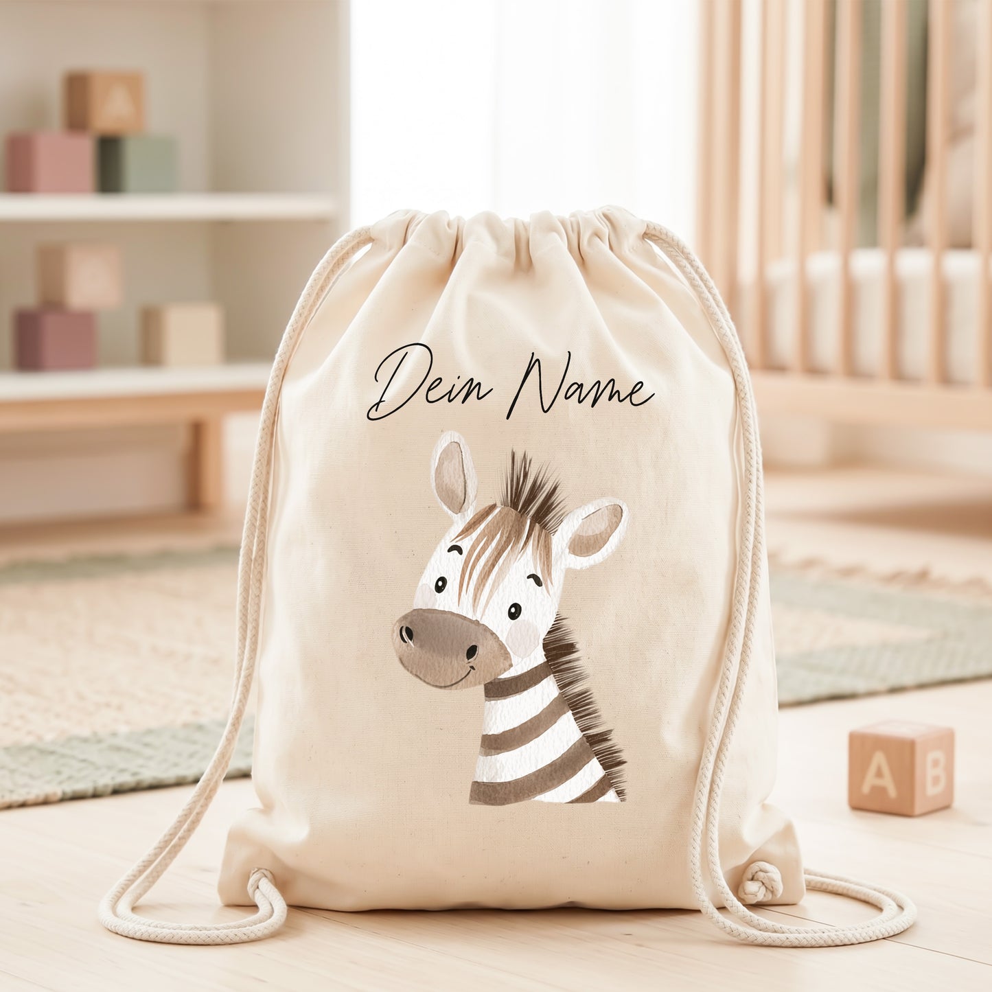 Zebra Turnbeutel für Kinder personalisierter Sportbeutel für den Kindergarten Stoffbeutel mit Kordelzug