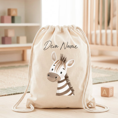 Zebra Turnbeutel für Kinder personalisierter Sportbeutel für den Kindergarten Stoffbeutel mit Kordelzug