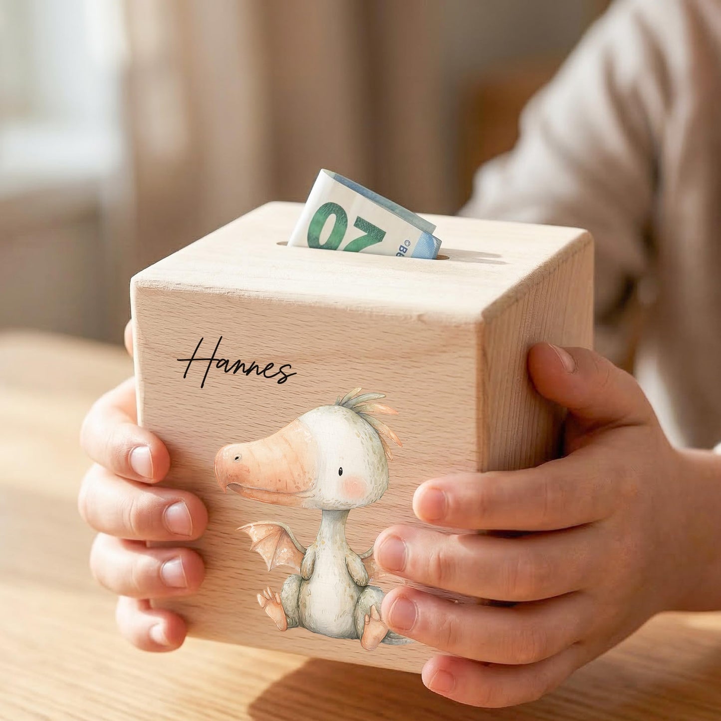 Spardose Dino für Jungen personalisierte Sparbox aus Holz Sparschwein für Kinder V6