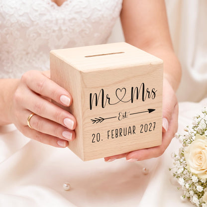 Geldgeschenk zur Hochzeit personalisierte Holz Spardose Hochzeitsgeschenk für Brautpaar