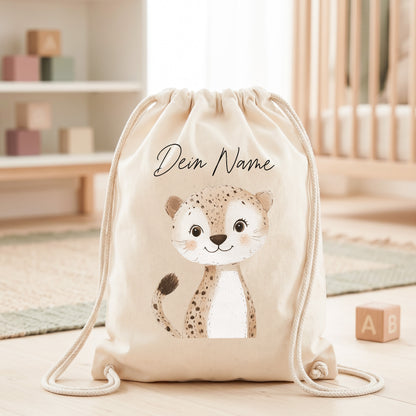 Leopard Turnbeutel für Kinder personalisierter Sportbeutel für den Kindergarten Stoffbeutel mit Kordelzug