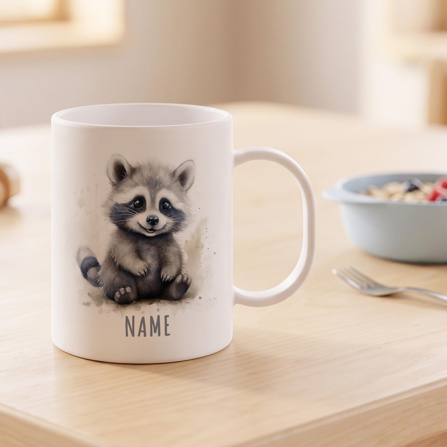 Bruchsichere Kindertasse leichte Kunststoff Tasse mit Henkel für Kindergarten, Waschbär