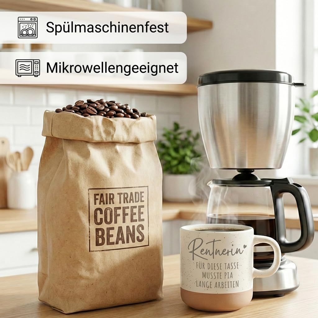 Renteneintritt Geschenk Frau Steingut Tasse personalisiert mit Gravur Abschiedsgeschenk Kollegin Rente Abschied Rentner endlich Rentnerin