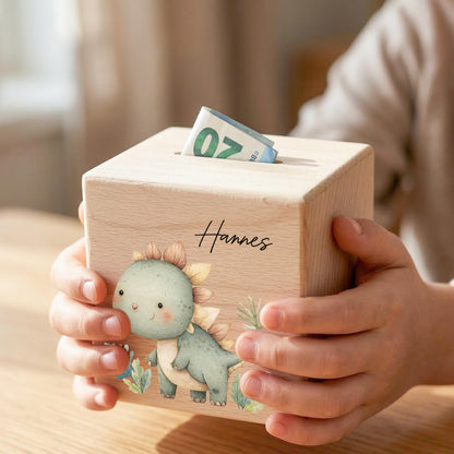 Spardose Dino für Jungen personalisierte Sparbox aus Holz Sparschwein für Kinder V4
