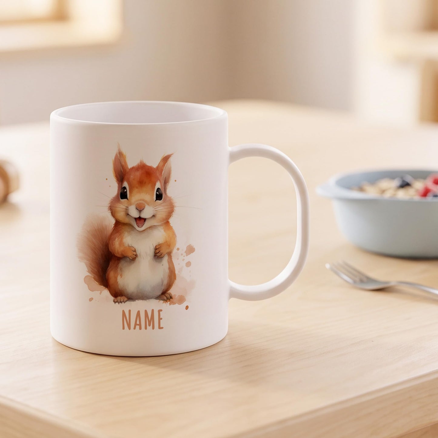 Bruchsichere Kindertasse leichte Kunststoff Tasse mit Henkel für Kindergarten, Eichhörnchen