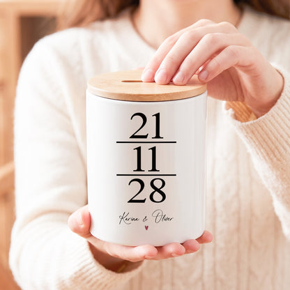Spardose zur Hochzeit als Geldgeschenk personalisiert mit Namen & Datum