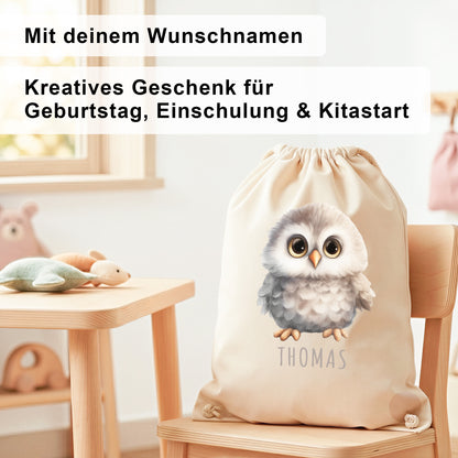 Eule Turnbeutel Kinder personalisierter Sportbeutel für den Kindergarten Stoffbeutel mit Kordelzug